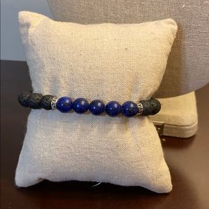Lava bead bracelet- blue & black